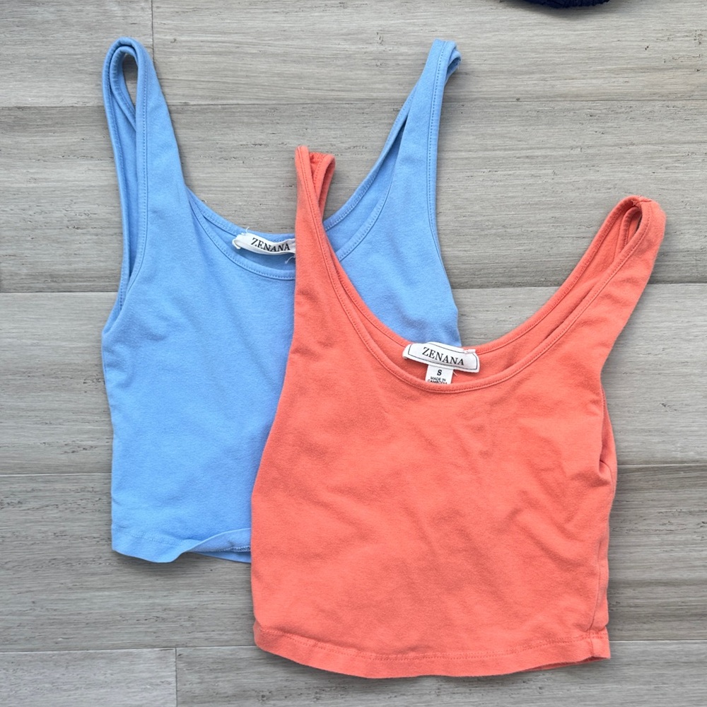 Zenana Outfitters Blue and Coral Crop Tops